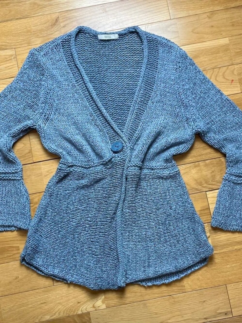 Marks and Spencer blue chunky knit cardigan 12 boho textured open knit oversize